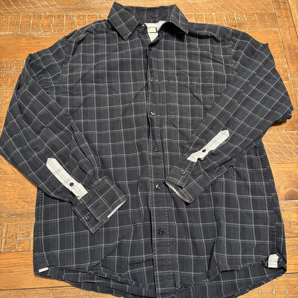 Old Navy Men’s Medium Plaid Long Sleeve Button Down Shirt - Navy/Grey